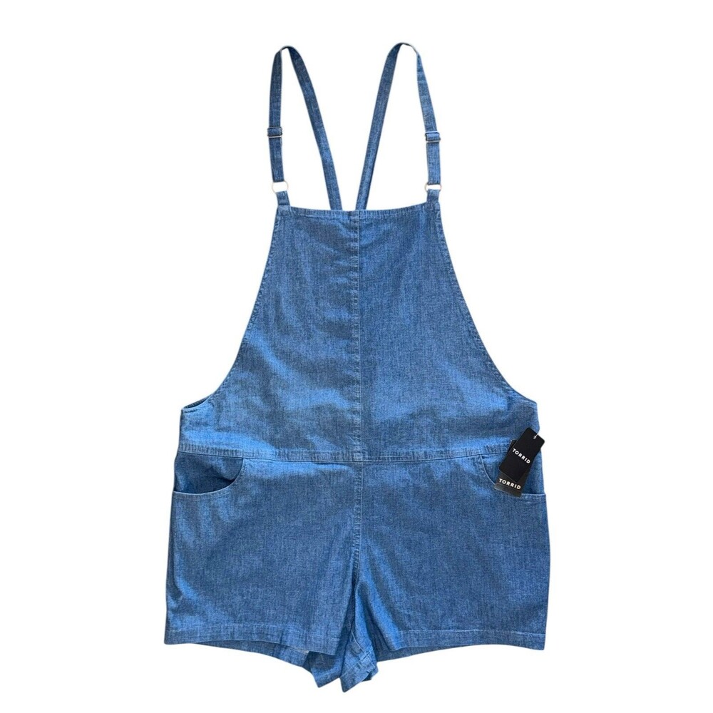 NWT Torrid Blue Chambray Denim Shortalls Overalls Square Neck Size 1X 14-16 NEW - Picture 5 of 16